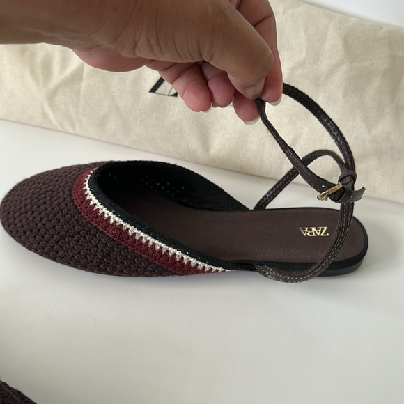 Zara Women's Burgundy and White Braided Flats - Picture 13 of 17